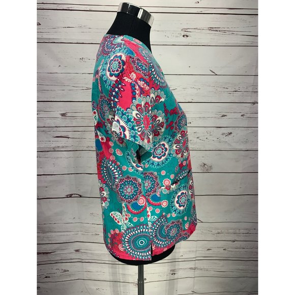 Med Couture Butterfly Floral Psychedelic Size XS‎ Scrub Top - Picture 2 of 8